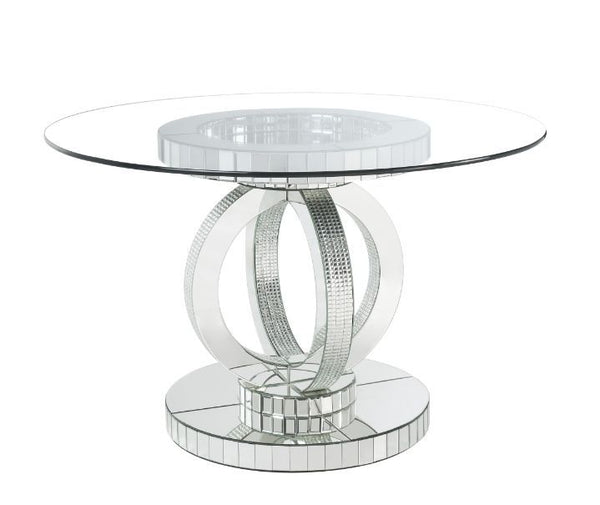 Ornat - Dining Table - Clear Glass, Mirrored & Faux Diamonds - 30"