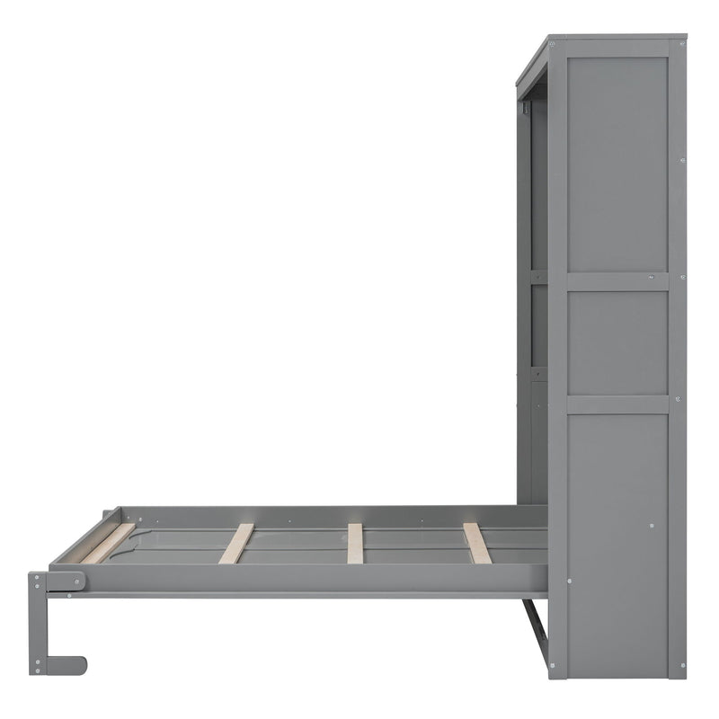 Full Size Murphy Bed Wall Bed With Shelves, Gray