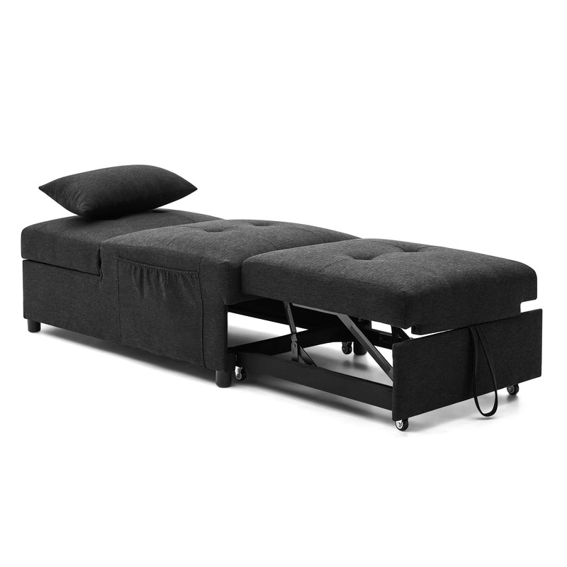 Folding Ottoman Sleeper Sofa Bed, 4 in 1 Function, Work as Ottoman, Chair ,Sofa Bed and Chaise Lounge for Small Space Living, Black (44” x 26” x 33”H)