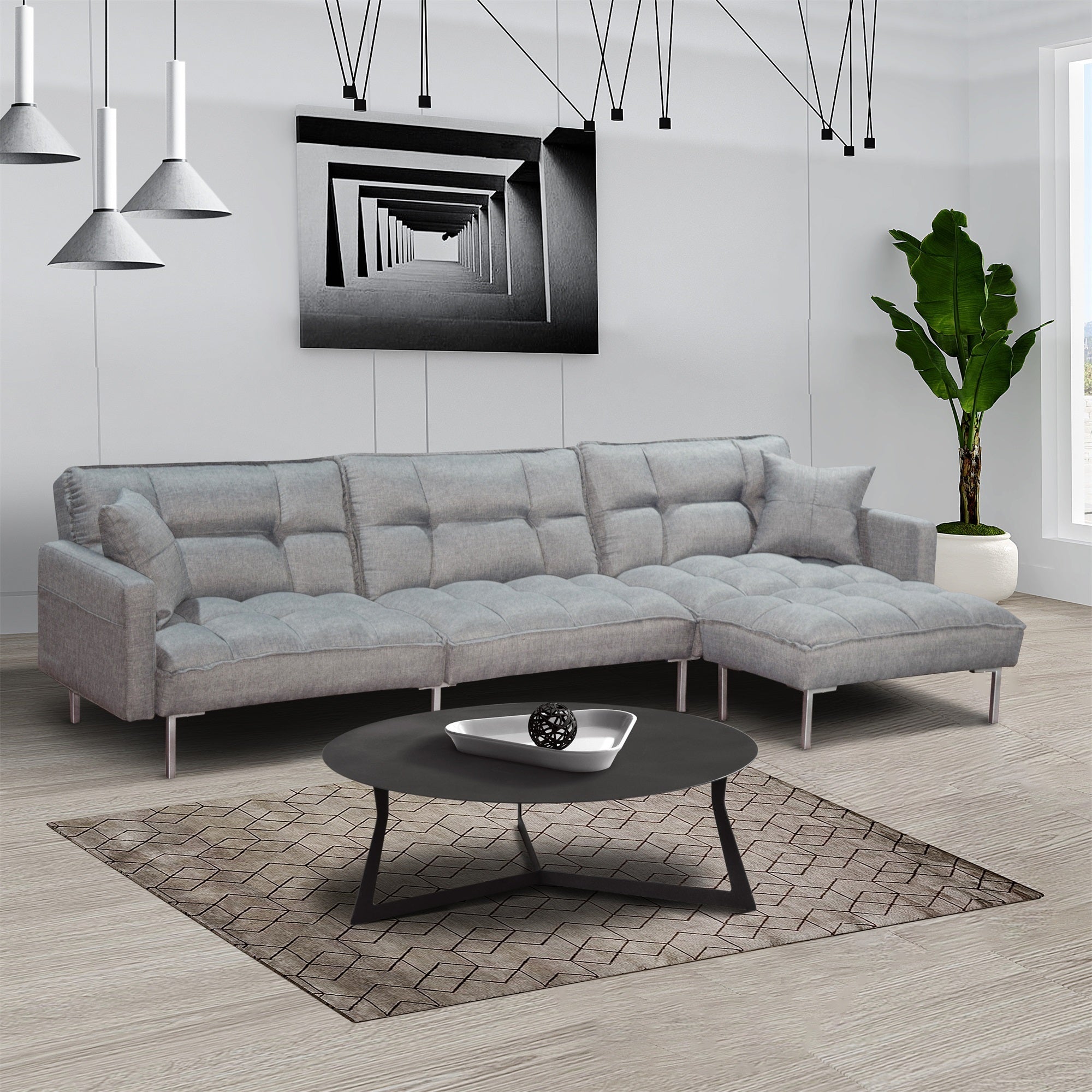 Sectional sofa couch sleeper grey - Atlantic Fine Furniture Inc