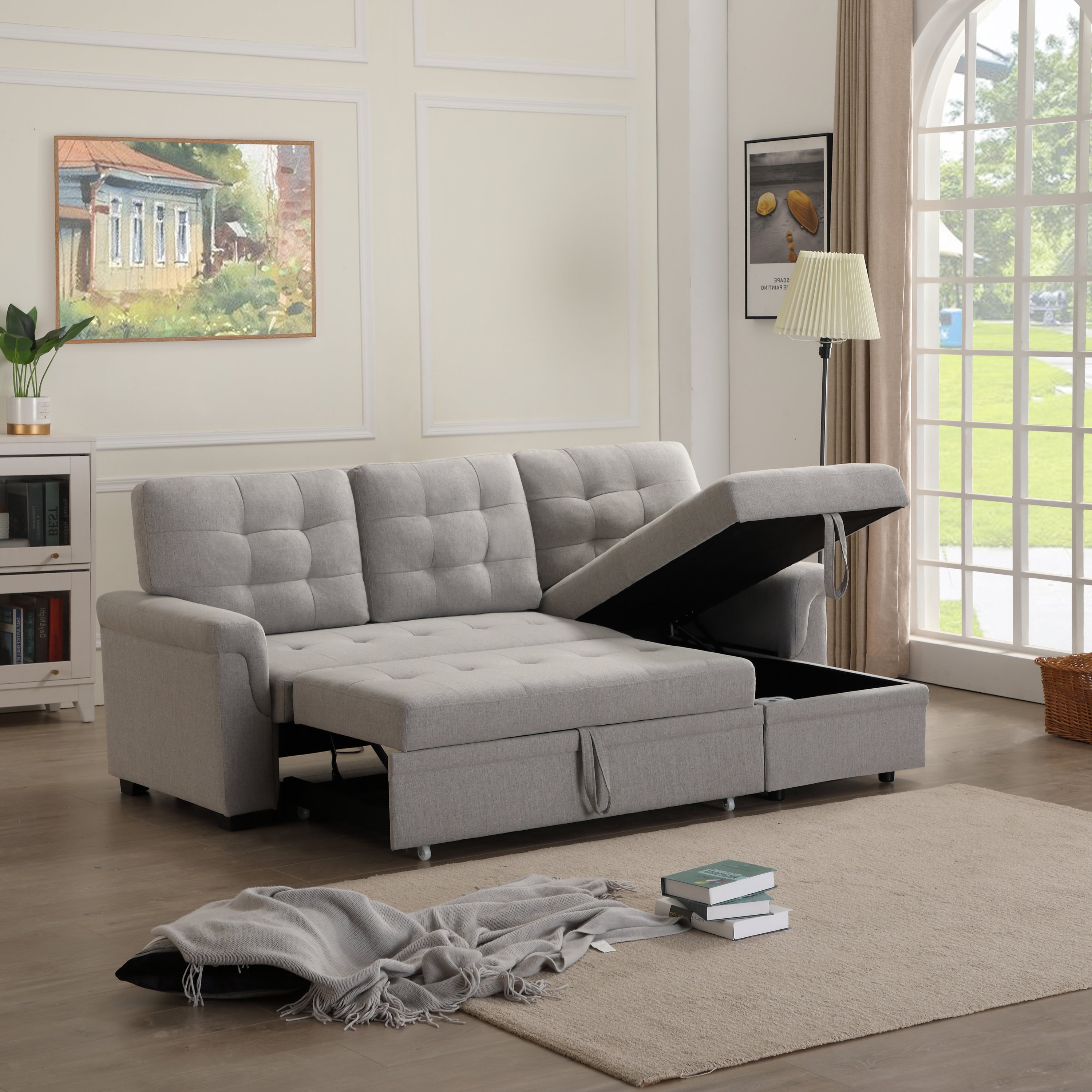 Upholstery Sleeper Sectional Sofa Gray - Atlantic Fine Furniture Inc