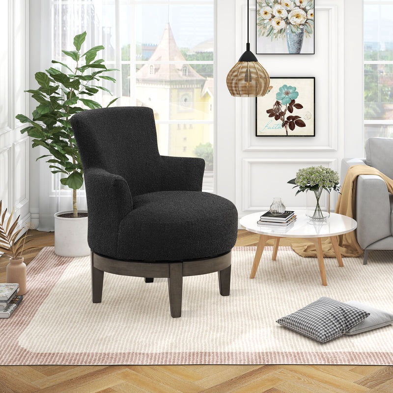 360 Degree Swivel Chair Wingback Accent Chair Elegant Upholstered Seating Durable Rubberwood Legs For Any Space, Black