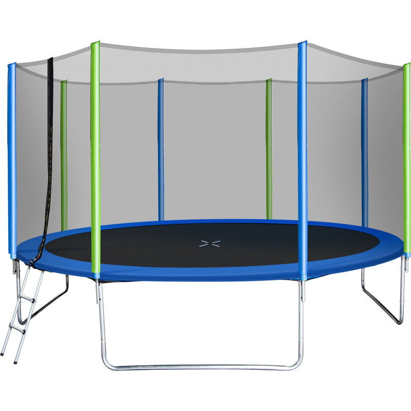 14FT Trampoline For Kids With Safety Enclosure Net - Ladder And 8 Wind Stakes - Round Outdoor Recreational Trampoline