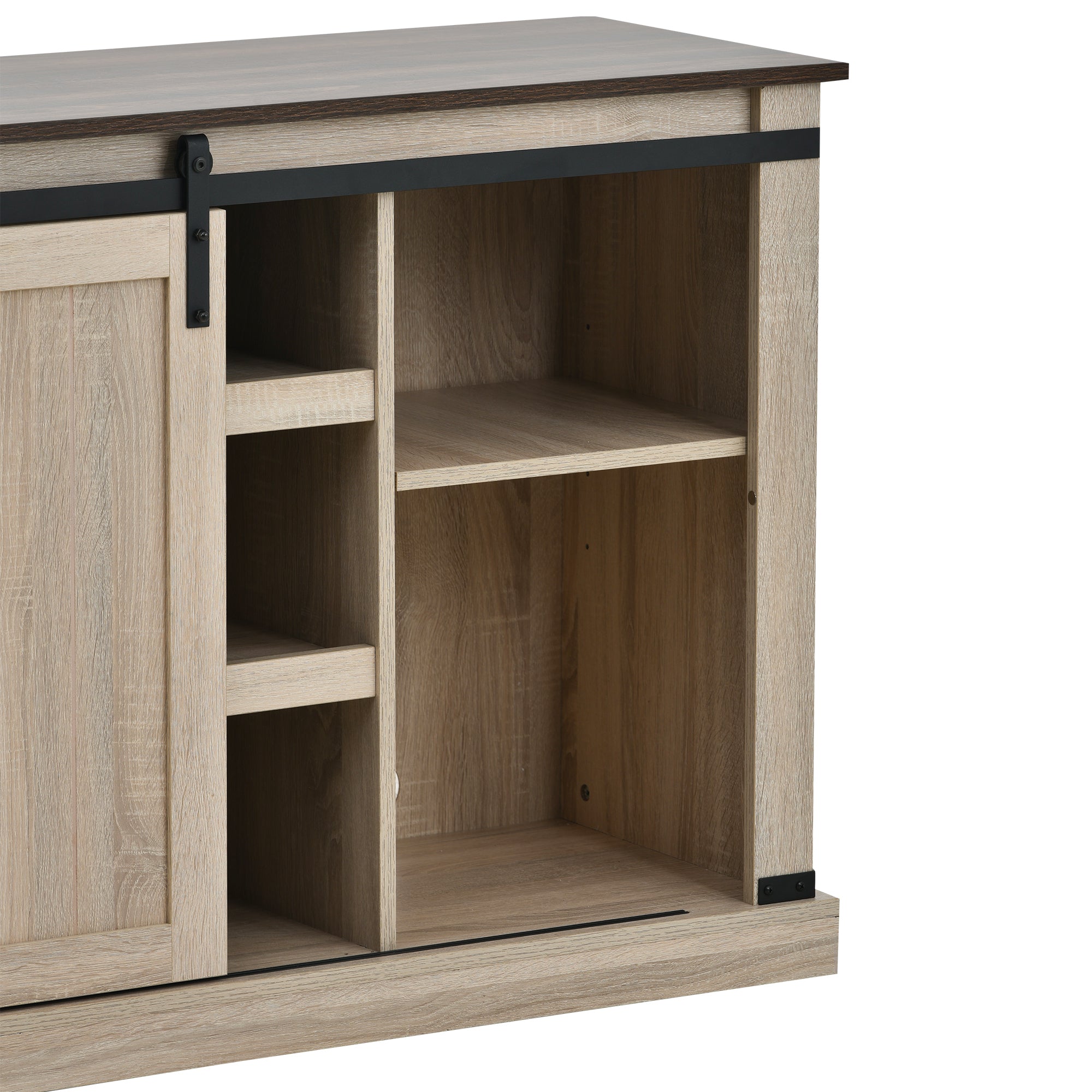 U-Can TV Stand with 2 Adjustable Panels Open Style Cabinet, Sideboard for Living room, Walnut - Atlantic Fine Furniture Inc
