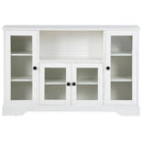 ON-TREND TV Stand for TV up to 60in with 4 Tempered Glass Doors Adjustable Panels Open Style Cabinet, Sideboard for Living room, White (OLD SKU:WF286785AAK) - Atlantic Fine Furniture Inc