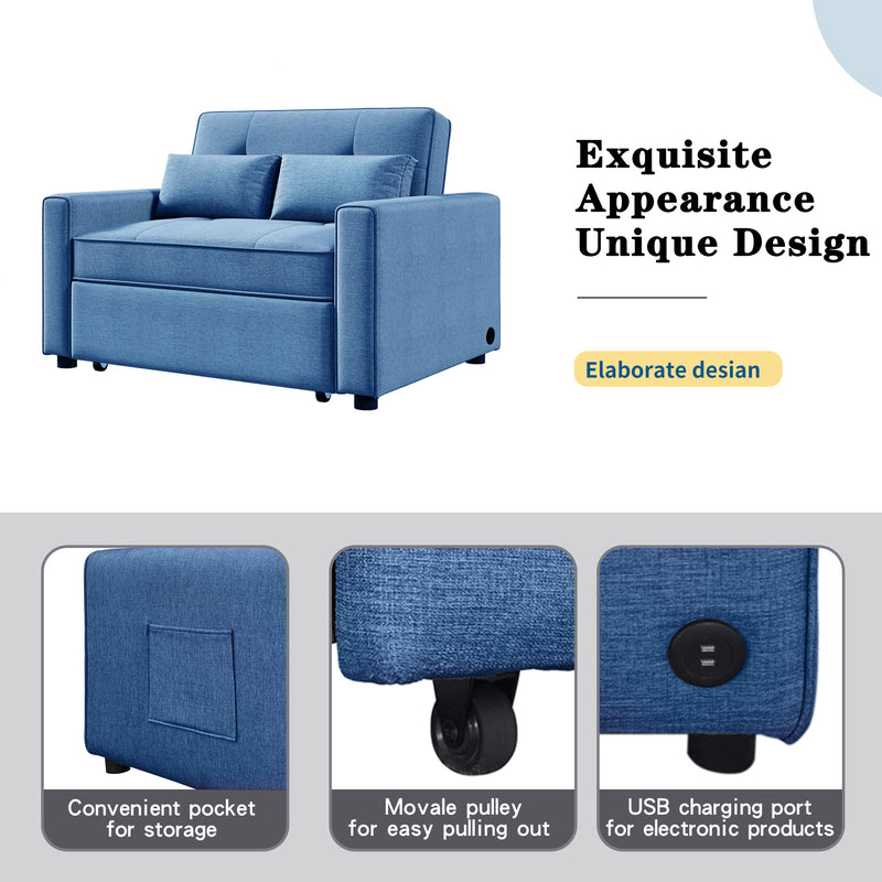 Orisfur. 48" Convertible Sleeper Sofa Bed, Multi-Functional Adjustable Single Bed Chair  with USB Port and 2 Pillows for Small Space - Atlantic Fine Furniture Inc