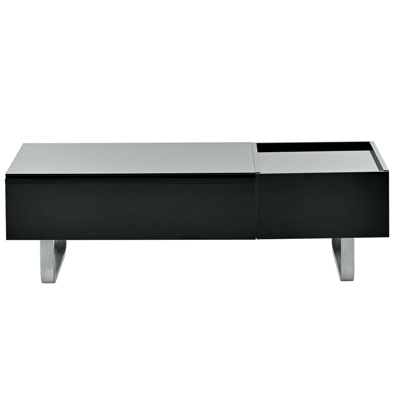 On-Trend Multi-Functional Coffee Table With Lifted TableTop , Contemporary Cocktail Table With Metal Frame Legs, High-Gloss Surface Dining Table For Living Room, Black