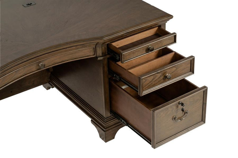 Hartshill - Executive Desk With File Cabinets - Burnished Oak