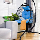 Swing Egg Chair with Stand Indoor Outdoor Wicker Rattan Patio Basket Hanging Chair with C Type bracket , with cushion and pillow,Patio Wicker folding Hanging Chair - Atlantic Fine Furniture Inc