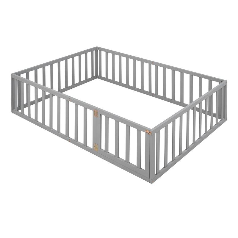Full Size Wood Daybed Frame With Fence, Gray