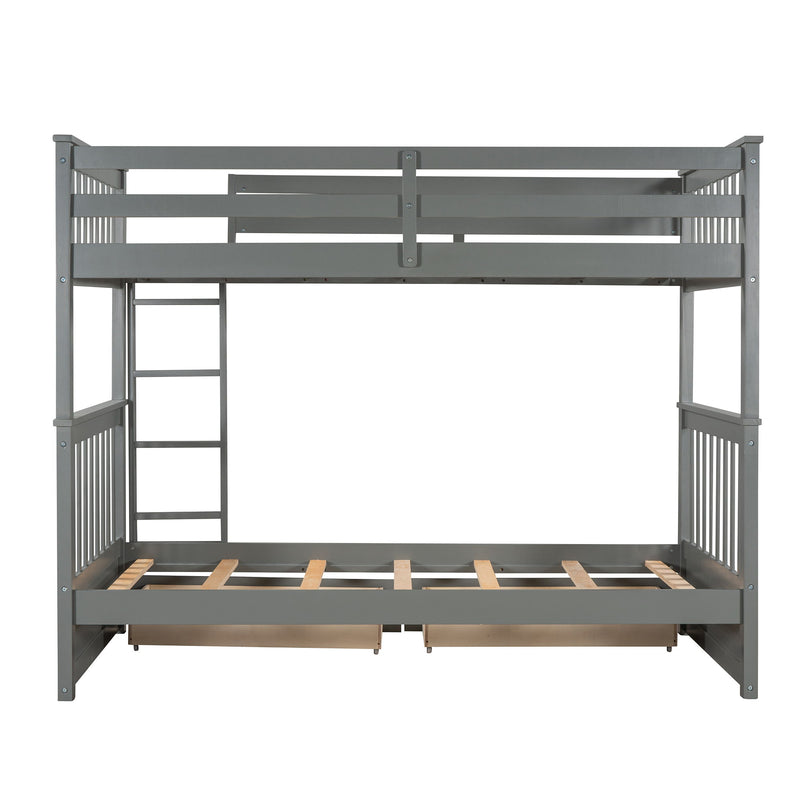 Twin-Over-Twin Bunk Bed With Ladders And Two Storage Drawers (Gray)