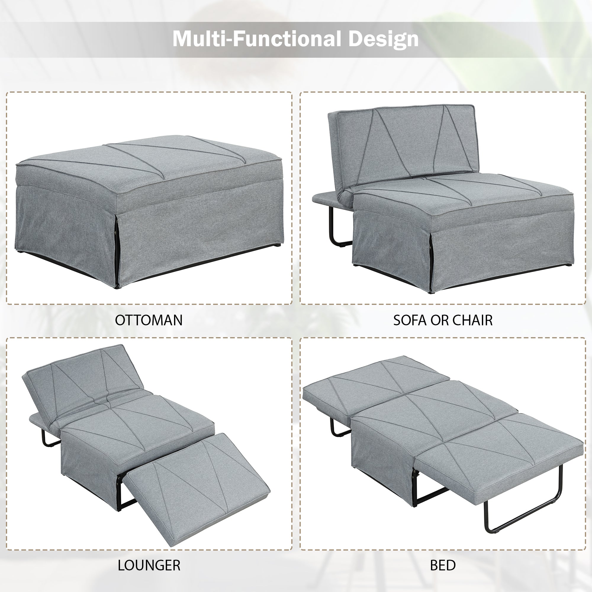 Orisfur.Sofa Bed,4-in-1Folding Ottoman Sofa Bed Sleeper Chair Convertible Chair into Bed with Adjustable Backrest Sleeper Couch Bed for Living Room/Small Apartment/Adults - Atlantic Fine Furniture Inc