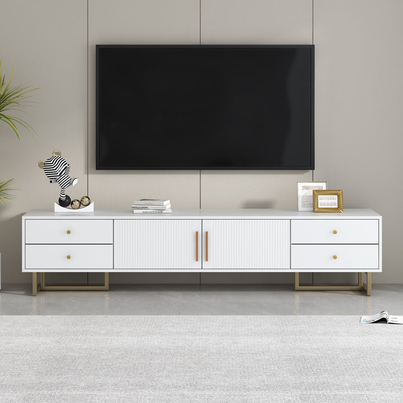 U-Can TV Stand For 65" TV, Entertainment Center TV Media Console Table, Modern TV Stand With Storage, TV Console Cabinet Furniture For Living Room - White