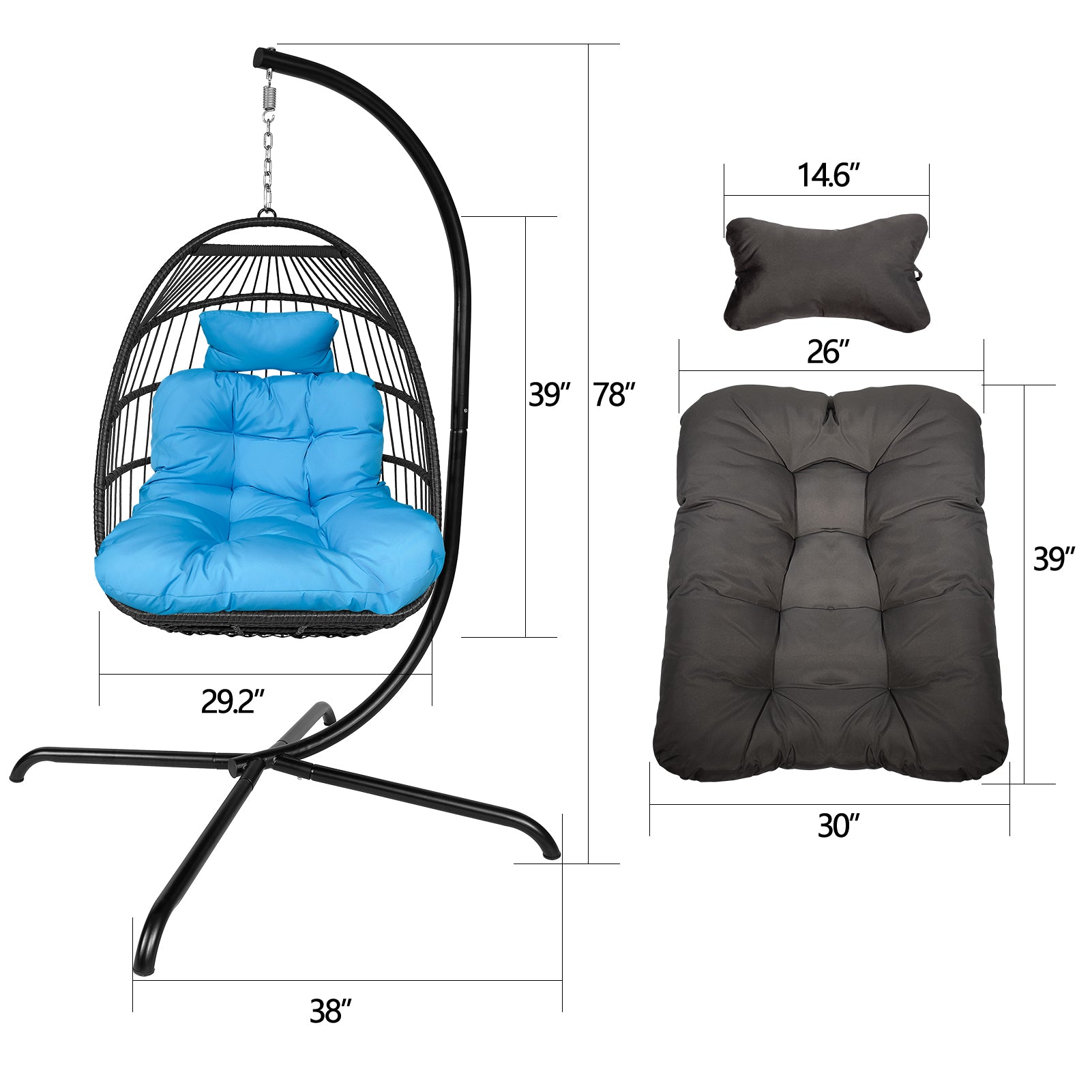 Swing Egg Chair with Stand Indoor Outdoor Wicker Rattan Patio Basket Hanging Chair with C Type bracket , with cushion and pillow,Patio Wicker folding Hanging Chair - Atlantic Fine Furniture Inc