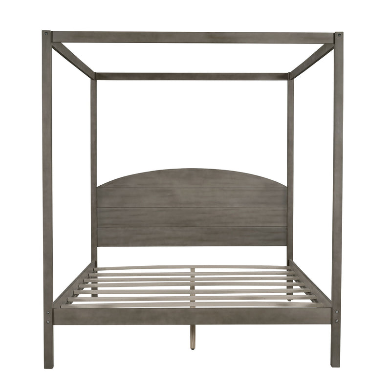 Queen Size Canopy Platform Bed With Headboard And Support Legs, Brown Wash