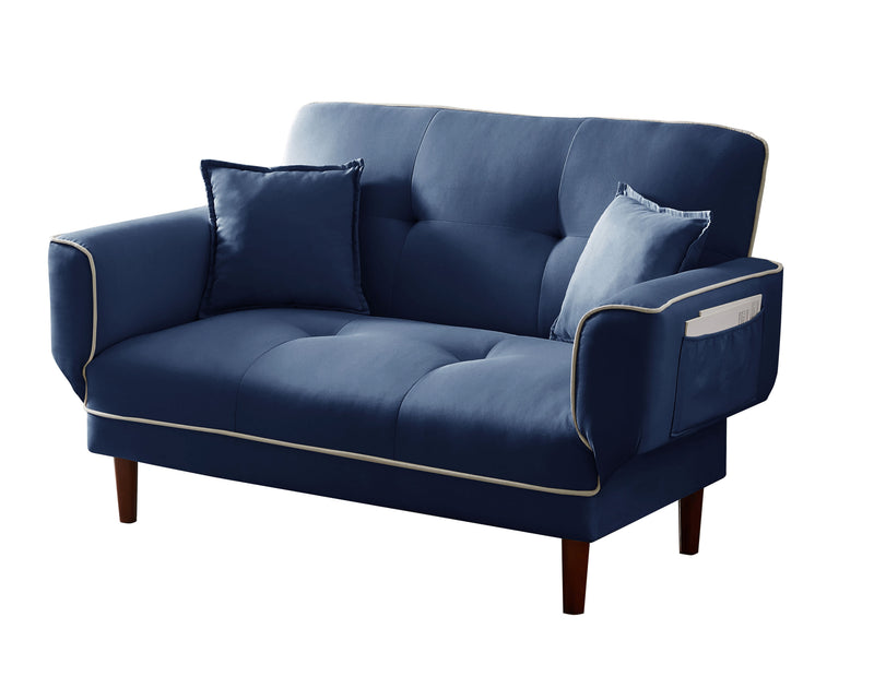 RELAX LOUNGE SOFA BED SLEEPER WITH 2 PILLOWS NAVY BLUE FABRIC