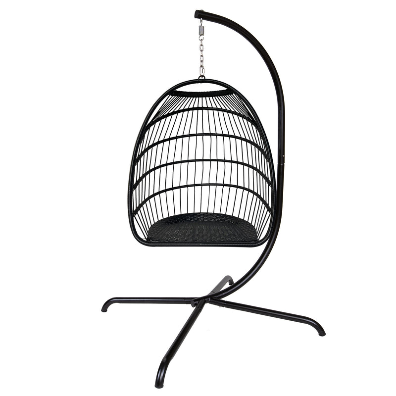 Swing Egg Chair with Stand Indoor Outdoor Wicker Rattan Patio Basket Hanging Chair with C Type bracket , with cushion and pillow,Patio Wicker folding Hanging Chair( Black New arrivals within 10 days) - Atlantic Fine Furniture Inc