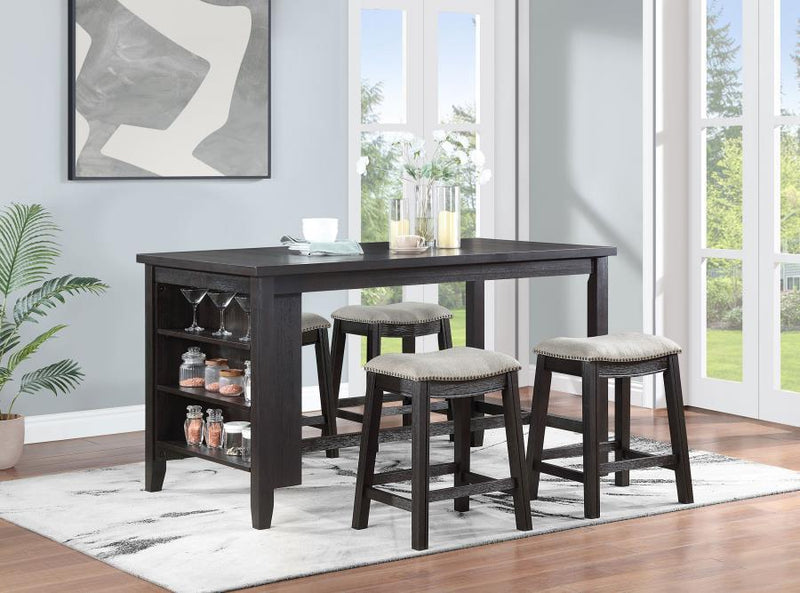 Elliston - Rectangular Counter Height Dining Table With Storage Shelves - Dark Grey