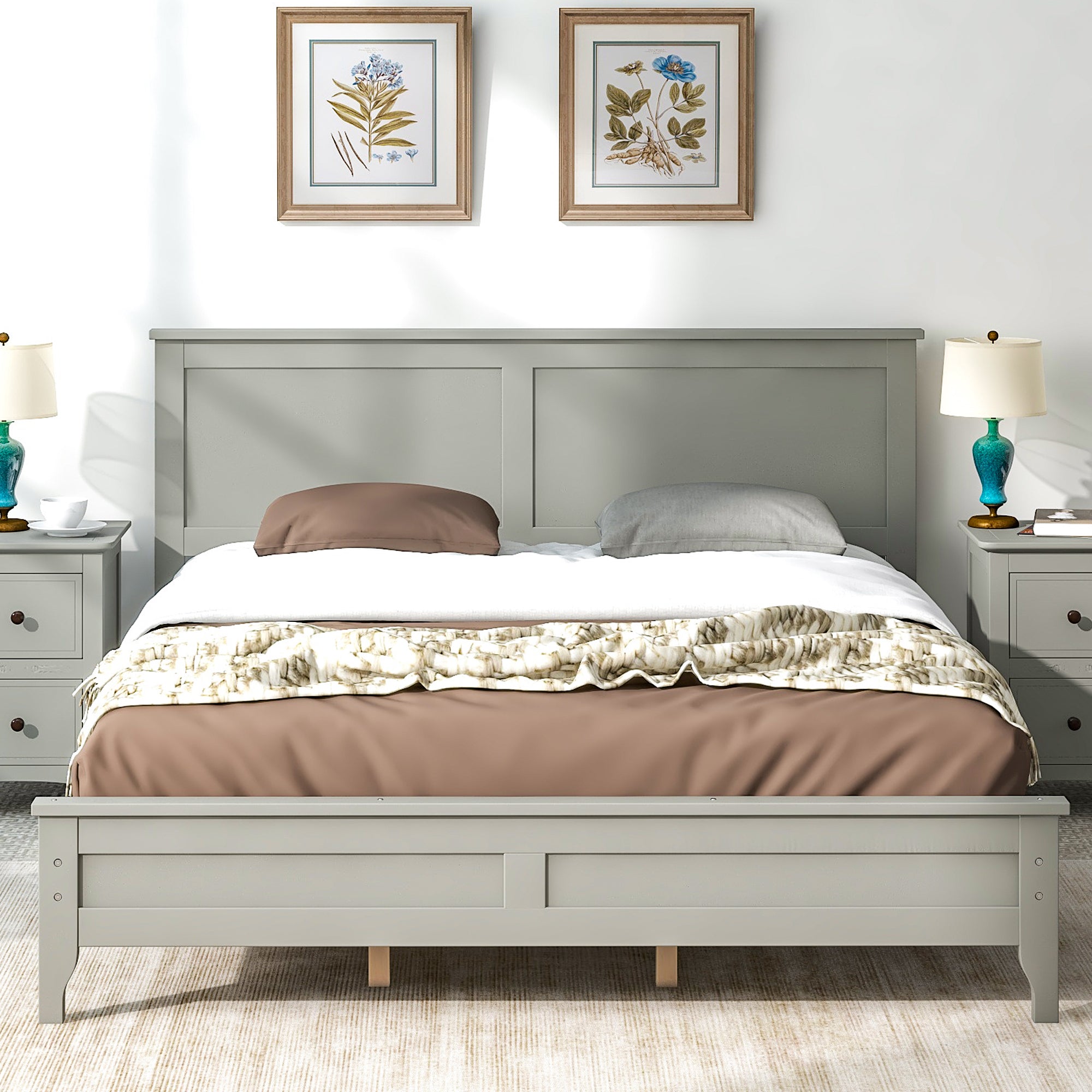 Gray Solid Wood 5 Pieces Queen Bedroom Sets(bed+nightstand*2+chest+dresser）NEW - Atlantic Fine Furniture Inc