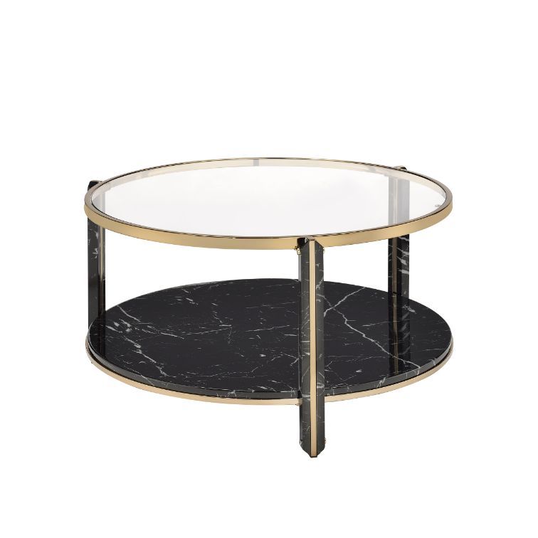 Thistle - Coffee Table - Clear Glass, Faux Black Marble & Champagne Finish