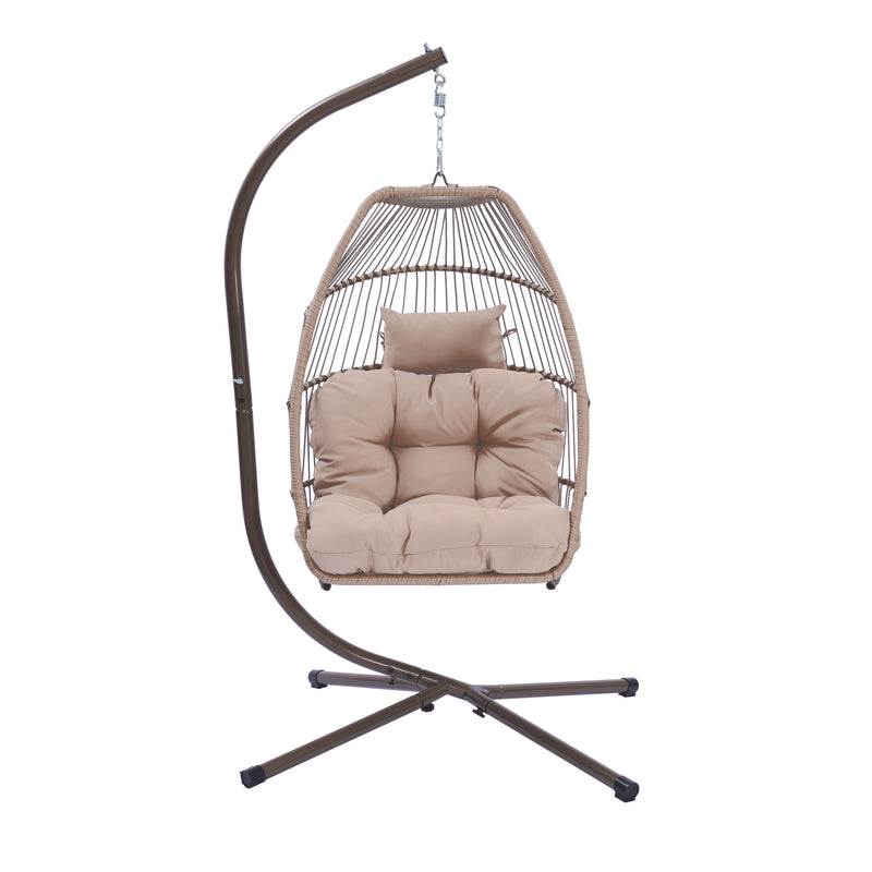 Outdoor Patio Wicker Folding Hanging Chair,Rattan Swing Hammock Egg Chair With Cushion And Pillow - Atlantic Fine Furniture Inc