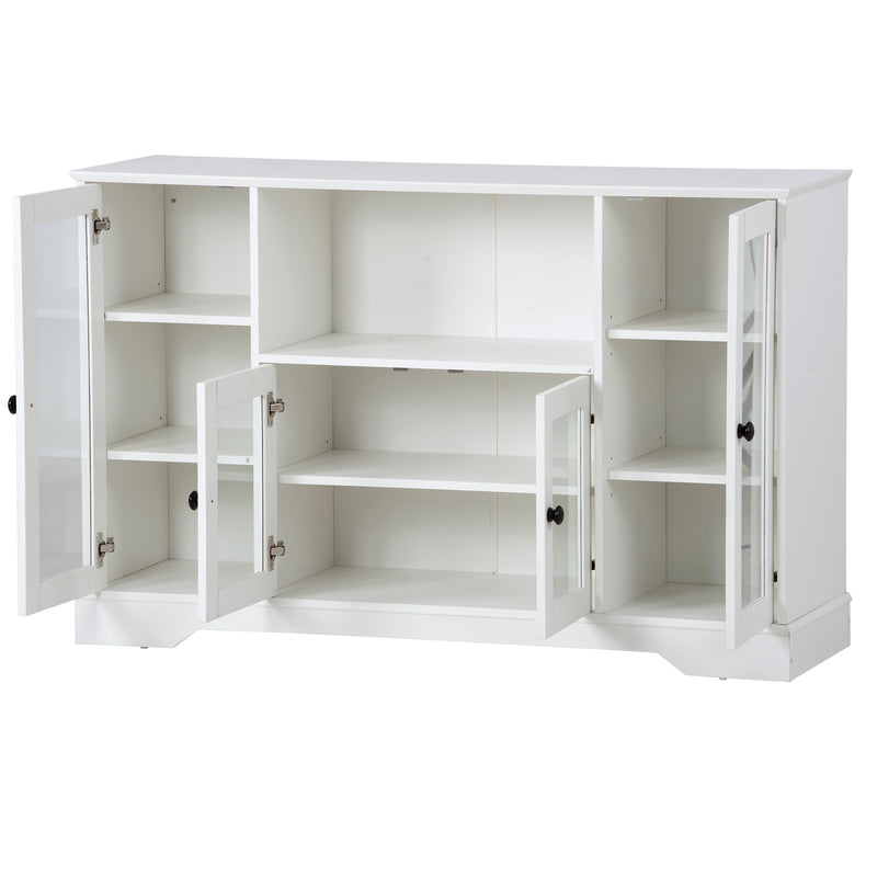 ON-TREND TV Stand for TV up to 60in with 4 Tempered Glass Doors Adjustable Panels Open Style Cabinet, Sideboard for Living room, White (OLD SKU:WF286785AAK)