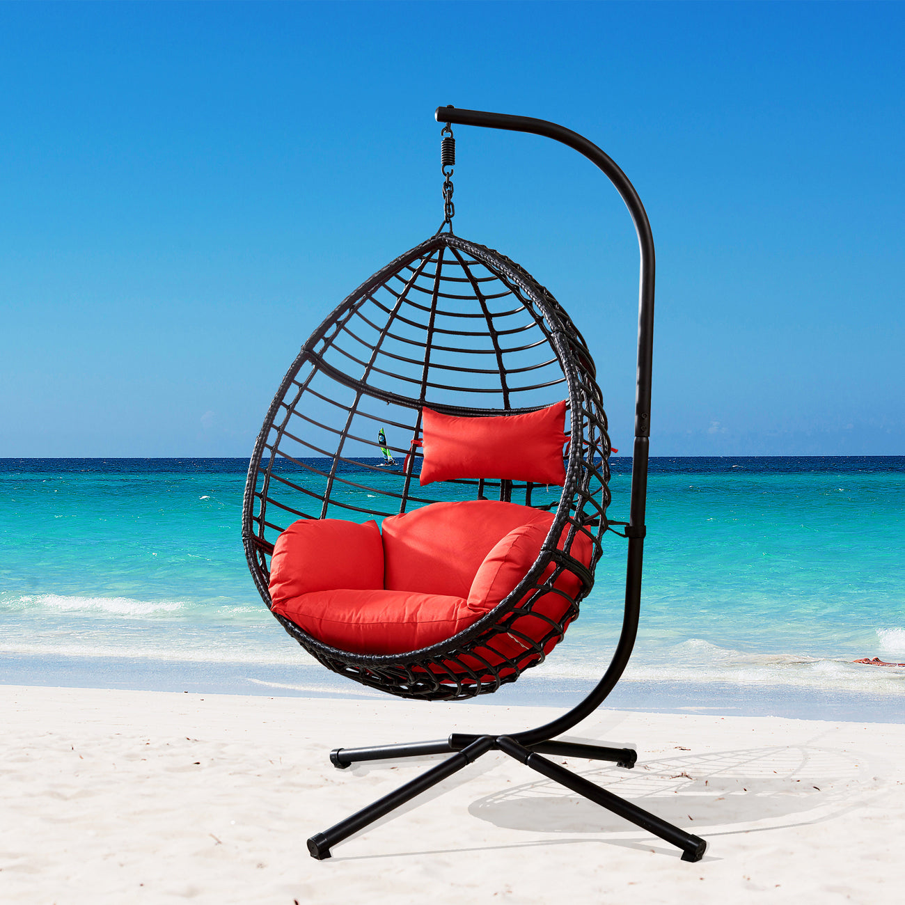 Swing Egg Chair With Stand, High-Quality Modern Design, 37.4x37.4x76.77 (Red) - Atlantic Fine Furniture Inc