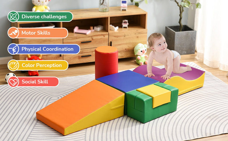 Colorful Soft Climb And Crawl Foam Playset 6 In 1, Soft Play Equipment Climb And Crawl Playground For Kids, Kids Crawling And Climbing Indoor Active Play Structure - Colorful