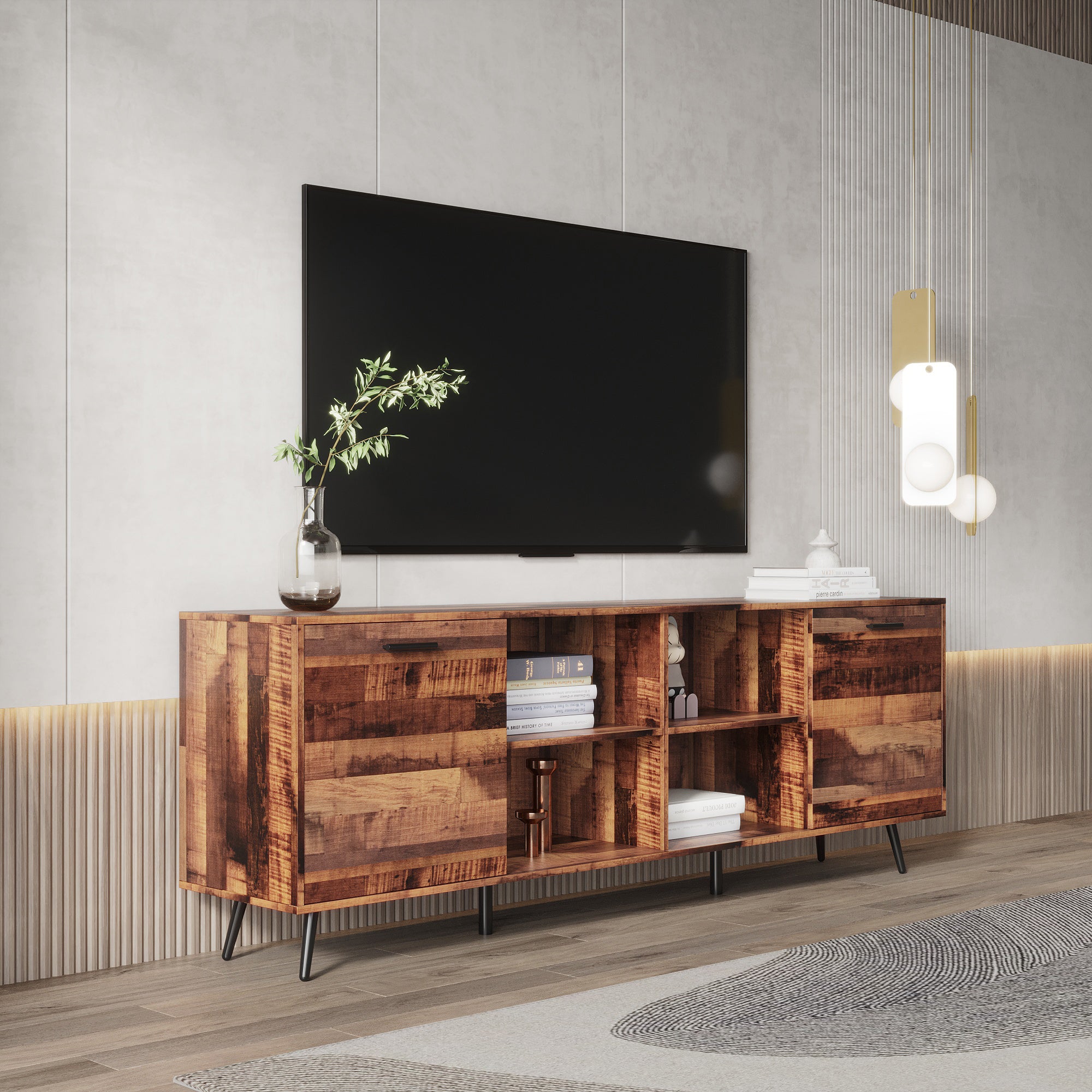 TV Stand Mid-Century Wood Modern Entertainment Center Adjustable Storage Cabinet TV Console for Living Room - Atlantic Fine Furniture Inc