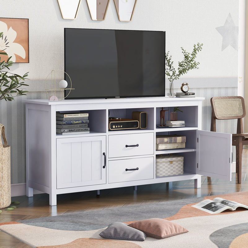 U-Can TV Stand for TV up to 68 in with 2 Doors and 2 Drawers Open Style Cabinet, Sideboard for Living room, White