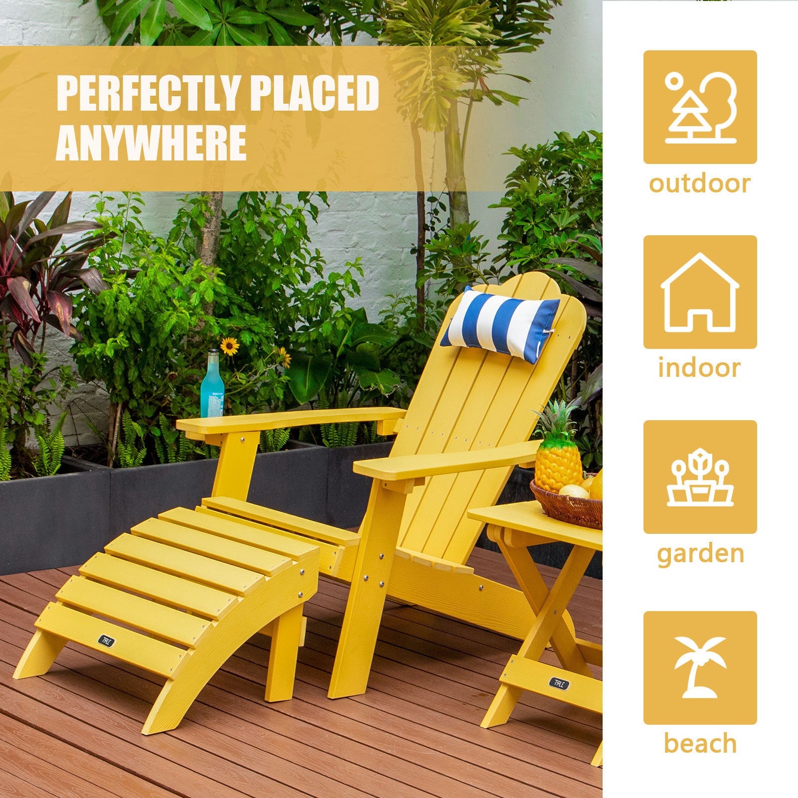 TALE Adirondack Chair Backyard Furniture Painted Seating with Cup Holder All-Weather and Fade-Resistant Plastic Wood for Lawn Outdoor Patio Deck Garden Porch Lawn Furniture Chairs Yellow - Atlantic Fine Furniture Inc