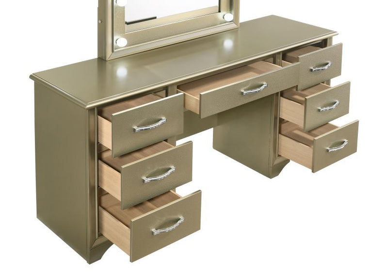 Beaumont - 7-Drawer Vanity Desk With Lighting Mirror - Champagne