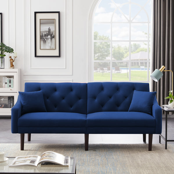 FUTON SOFA SLEEPER BLUE VELVET WITH 2 PILLOWS(same as W223S01469、W223S00358。Size difference, See Details in page.) ***Not available for sale on Walmart*** - Atlantic Fine Furniture Inc
