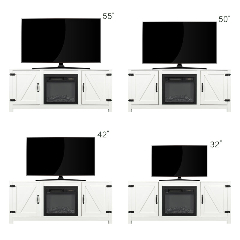Farmhouse TV Stand, Fireplace TV Stand, Wood Entertainment Center Media Console with Storage,White