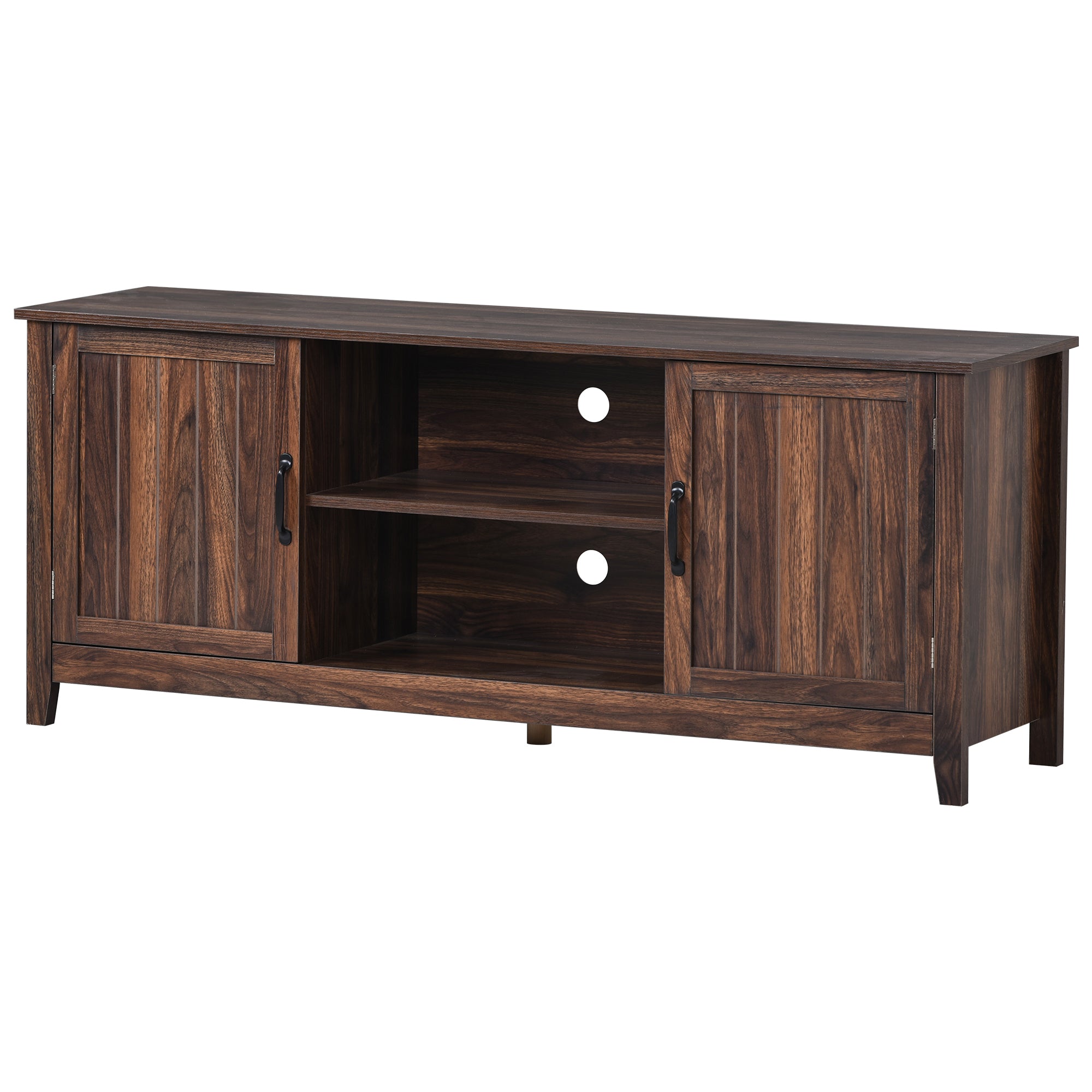 U-Can TV Stand for TV up to 60in with 2  Doors Adjustable Panels Open Style Cabinet, Sideboard for Living room, Tiger - Atlantic Fine Furniture Inc