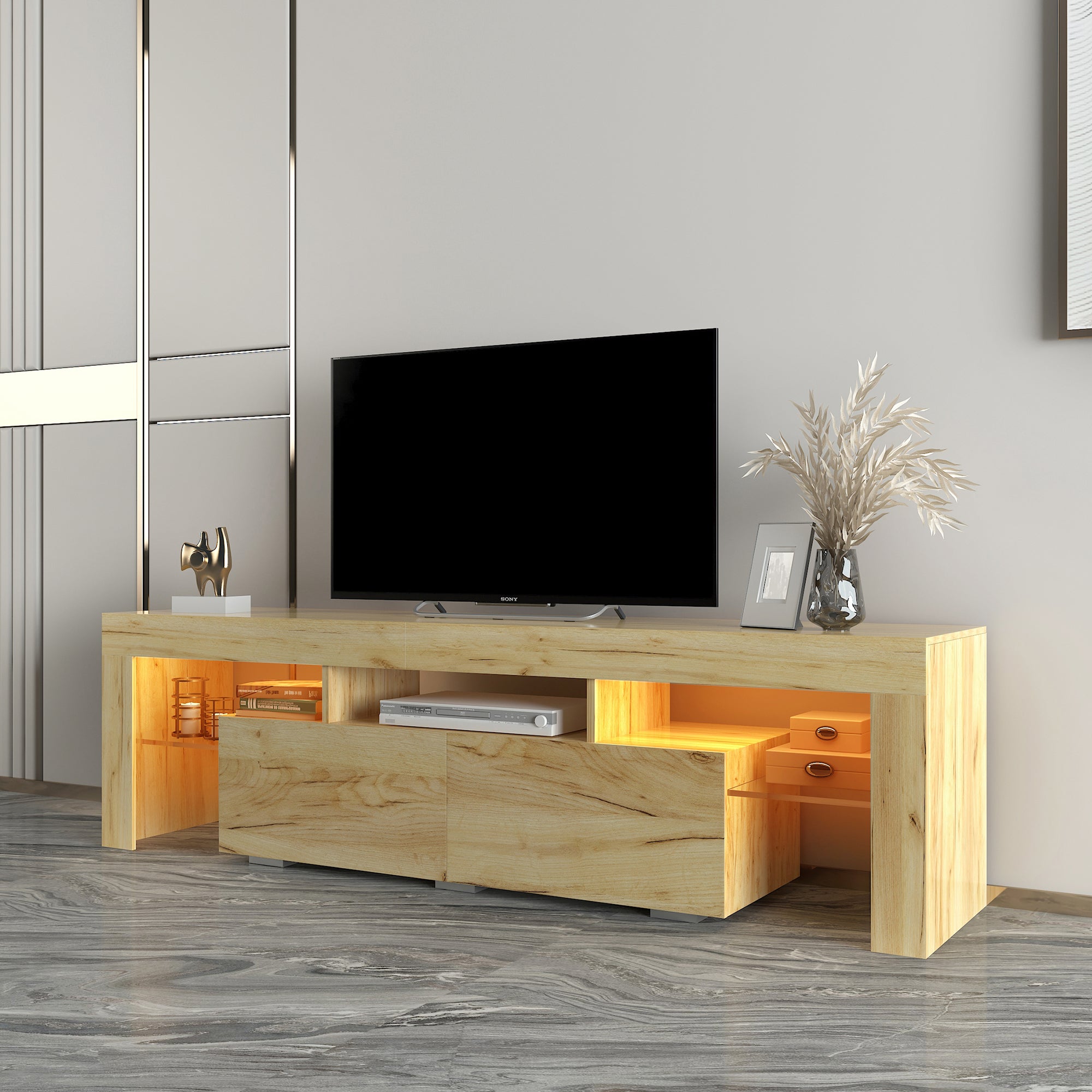 Living Room Furniture TV Stand Cabinet,Oak - Atlantic Fine Furniture Inc