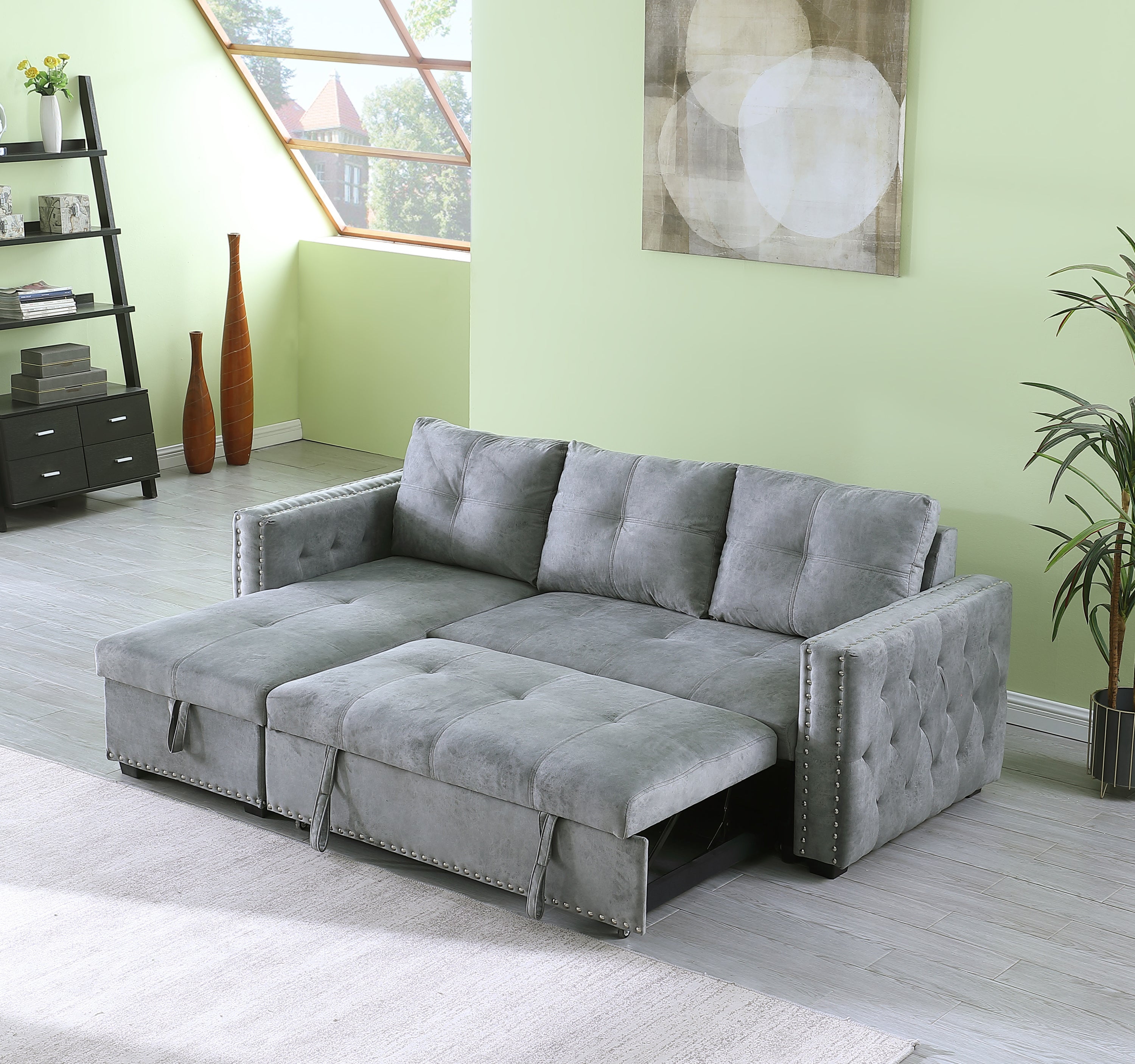 Reversible Sleeper Sectional Storage Sofa Bed,Corner Sofa-Bed With Storage,3 Seat Both Left Handed And Right Handed,Nailheaded - Atlantic Fine Furniture Inc