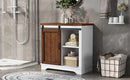 Bathroom Storage Cabinet, Freestanding Accent Cabinet, Sliding Barn Door, Thick Top, Adjustable Shelf, White and Brown - Atlantic Fine Furniture Inc