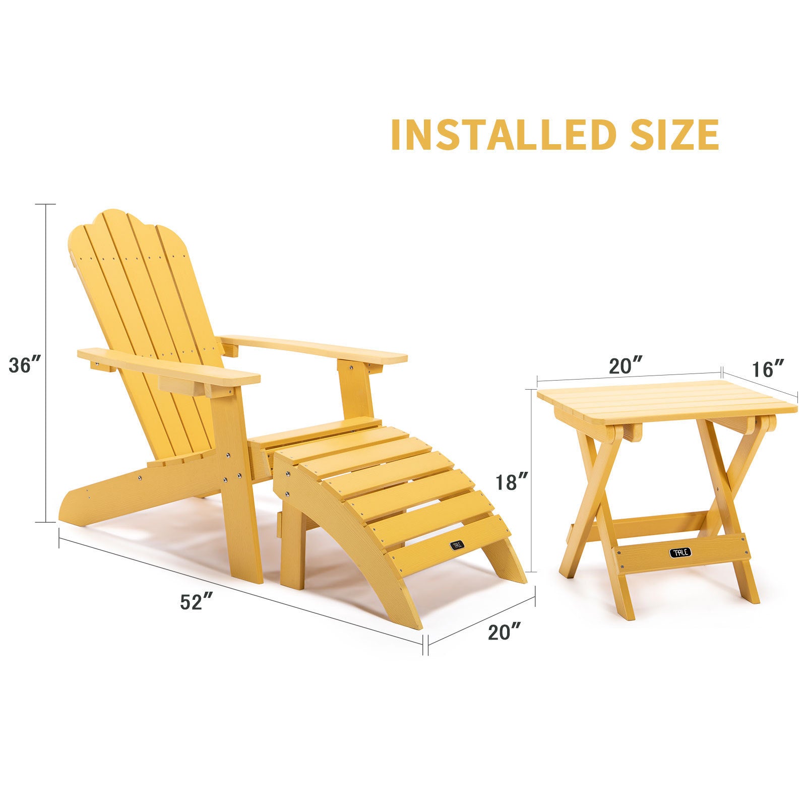 TALE Adirondack Portable Folding Side Table Square All-Weather and Fade-Resistant Plastic Wood Table Perfect for Outdoor Garden, Beach, Camping, Picnics Yellow - Atlantic Fine Furniture Inc