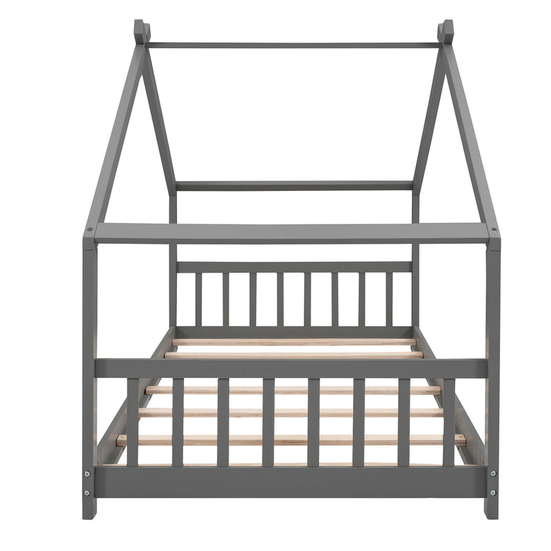Twin Size House Bed Wood Bed, Gray