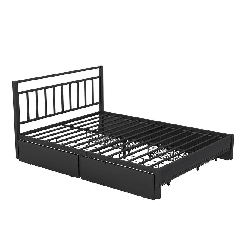 Queen Size Storage Platform Bed With 4 Drawers, Black
