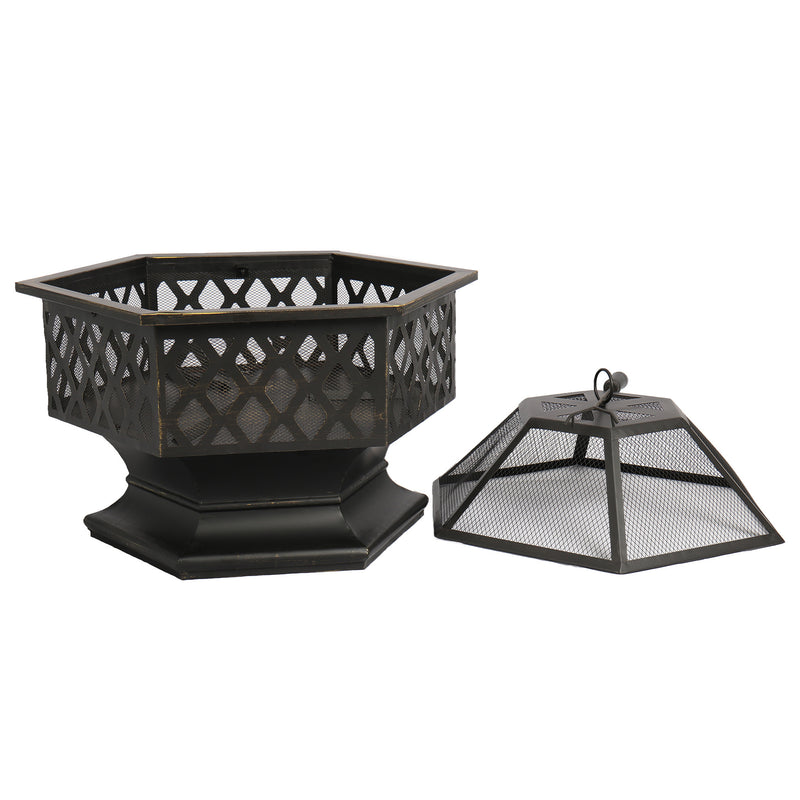 Garden & Outdoor Hex-Shaped wood Fire Pit with Spark Screen Poker and Fireplace Cover