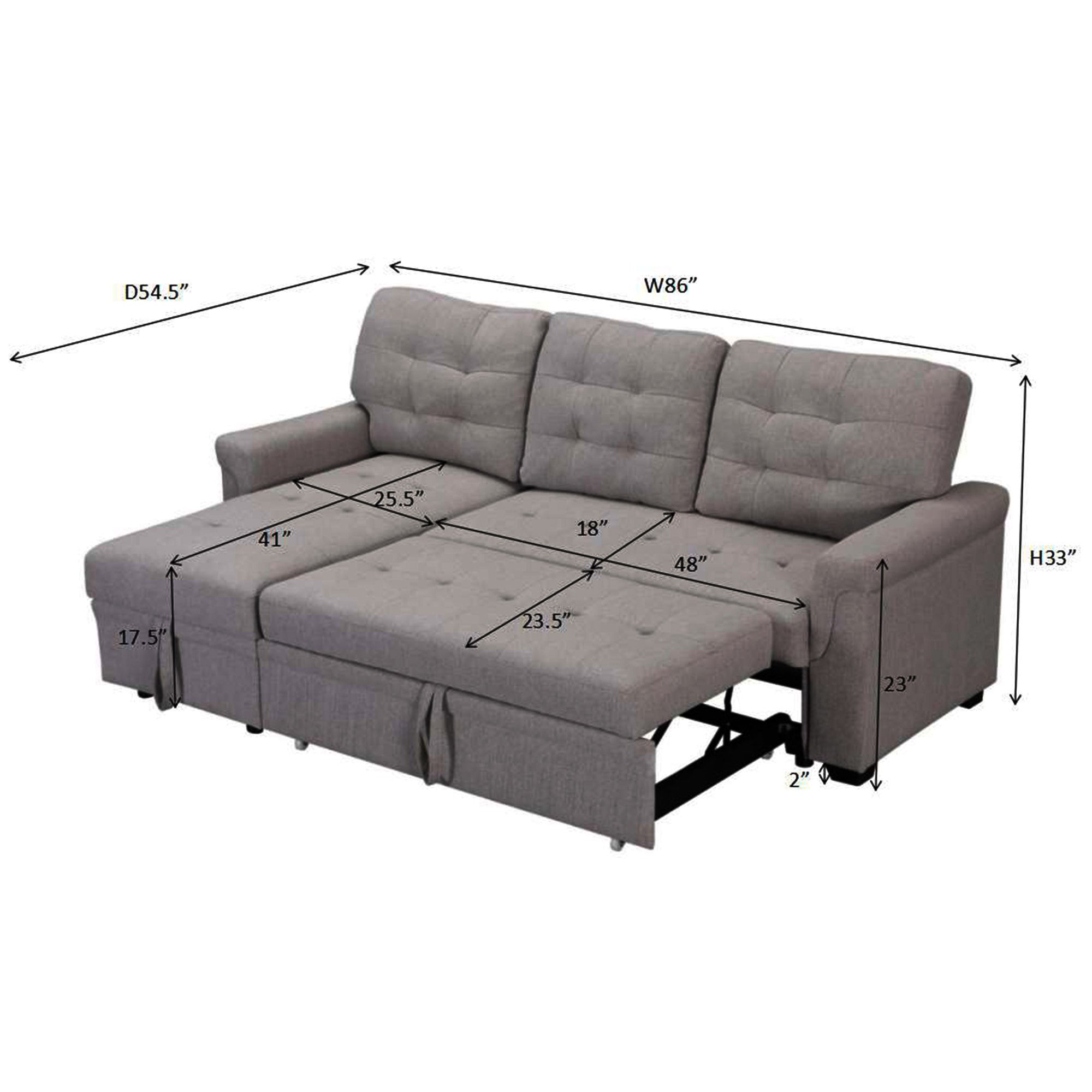 Upholstery Sleeper Sectional Sofa dark gray - Atlantic Fine Furniture Inc