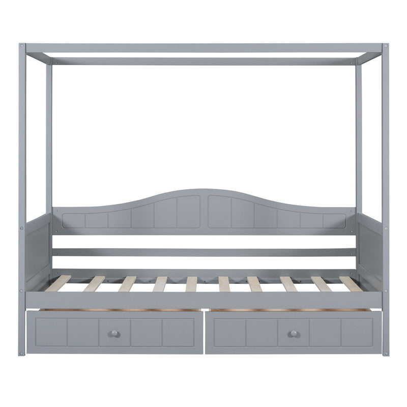 Twin Size Canopy Day Bed With 2 Drawers, Gray