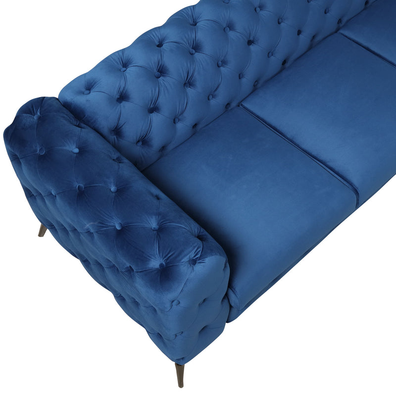 Modern 3 Piece Sofa Sets With Sturdy Metal Legs, Velvet Upholstered Couches Sets Including Three Seat Sofa, Loveseat And Single Chair For Living Room Furniture Set, Blue
