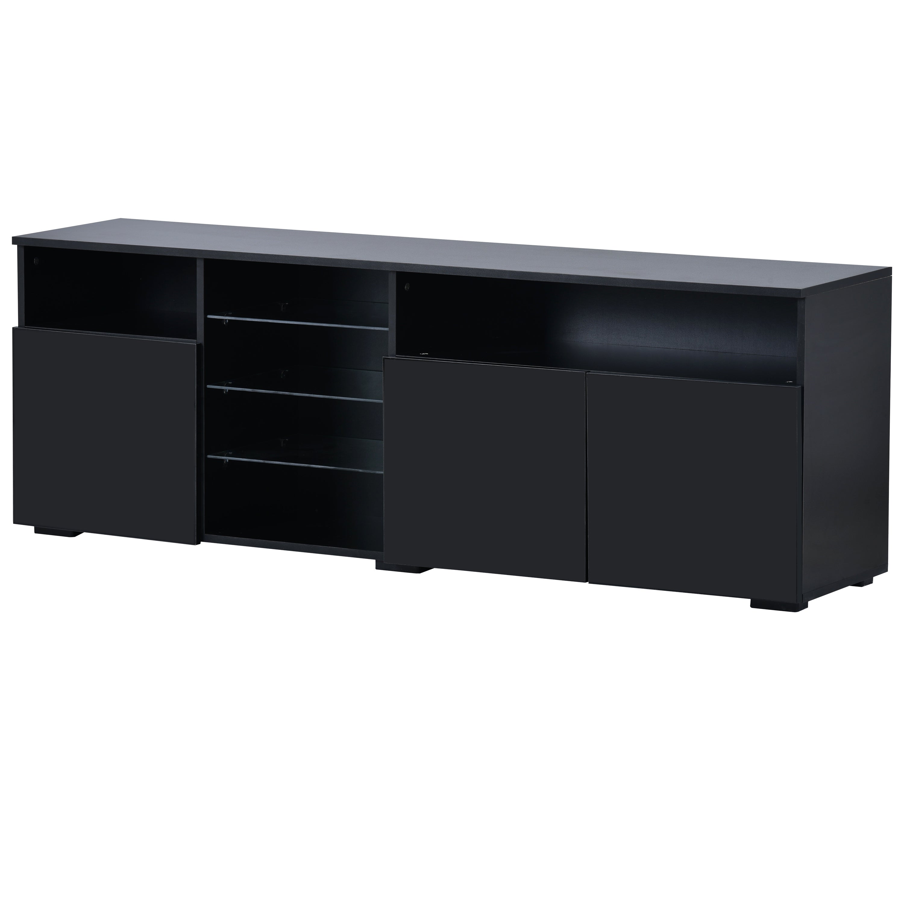 U-Can Modern, Stylish Functional TV stand with Color Changing LED Lights, Universal Entertainment Center, High Gloss TV Cabinet for 70+ inch TV, Black - Atlantic Fine Furniture Inc
