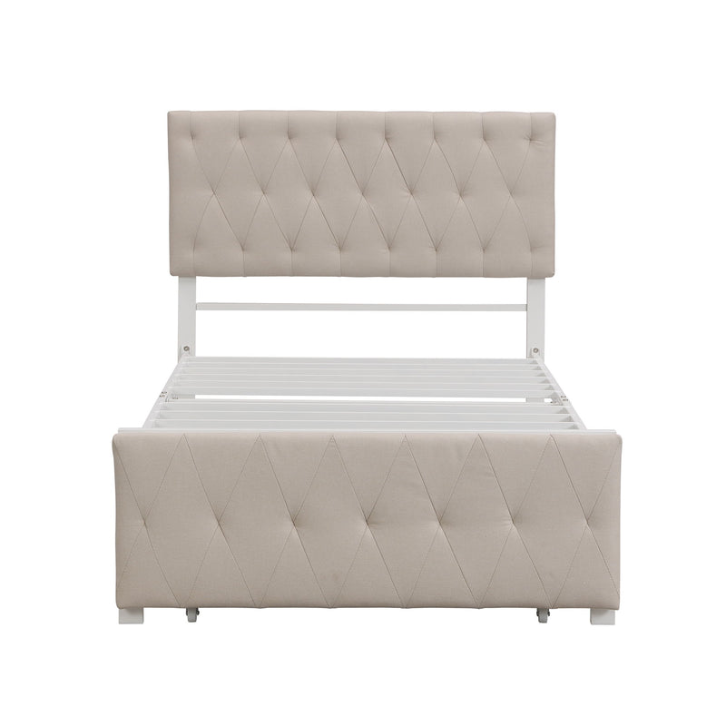 Twin Size Storage Bed Metal Platform Bed With A Big Drawer Beige
