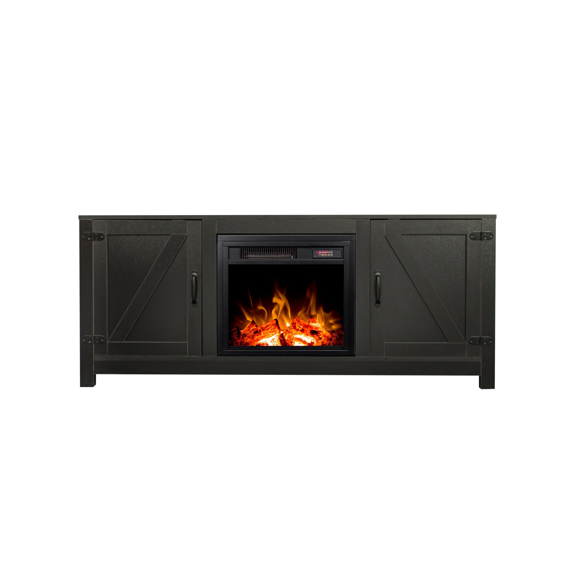 Farmhouse TV Stand, Fireplace TV Stand, Wood Entertainment Center Media Console with Storage,Black - Atlantic Fine Furniture Inc