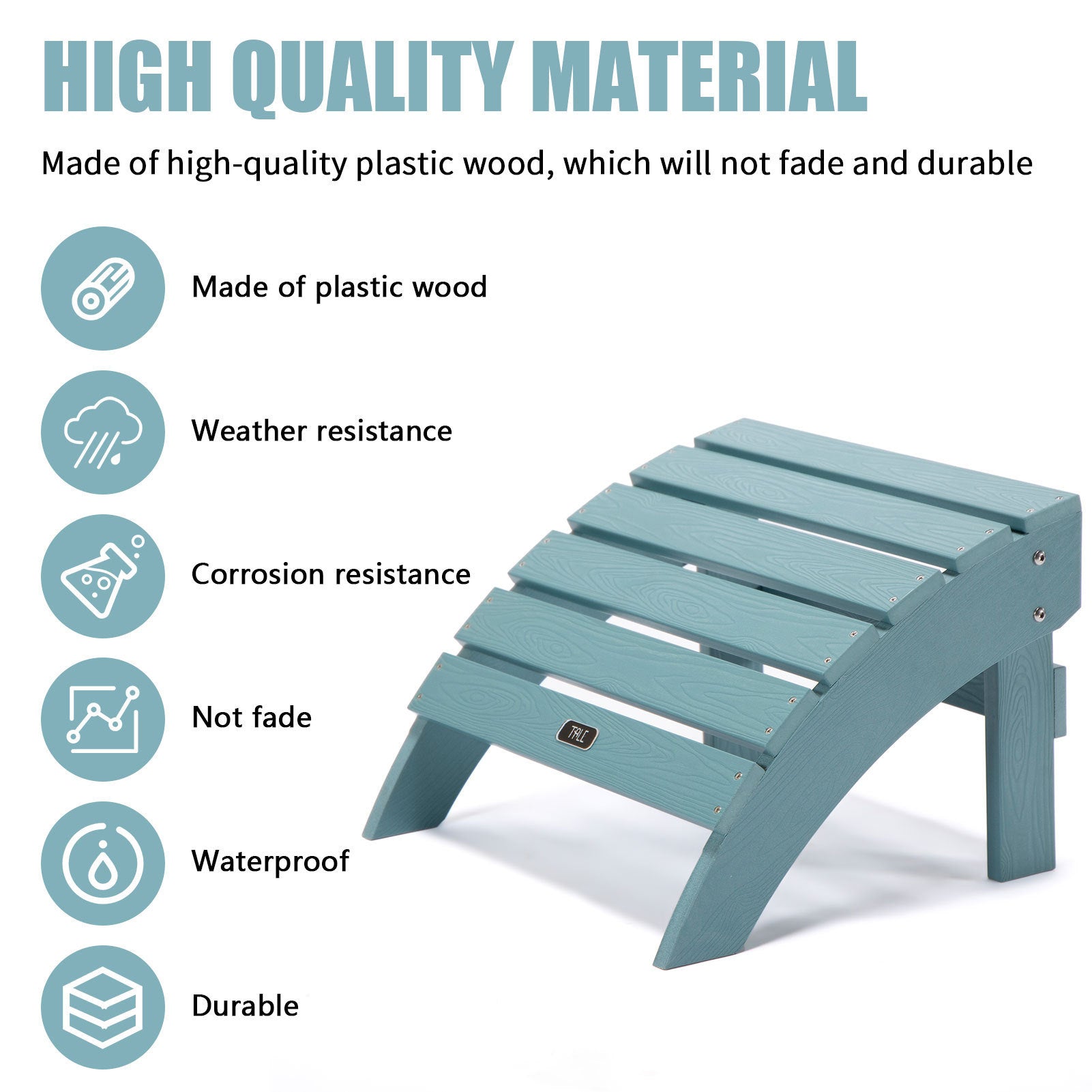 TALE Adirondack Ottoman Footstool All-Weather and Fade-Resistant Plastic Wood for Lawn Outdoor Patio Deck Garden Porch Lawn Furniture Blue - Atlantic Fine Furniture Inc
