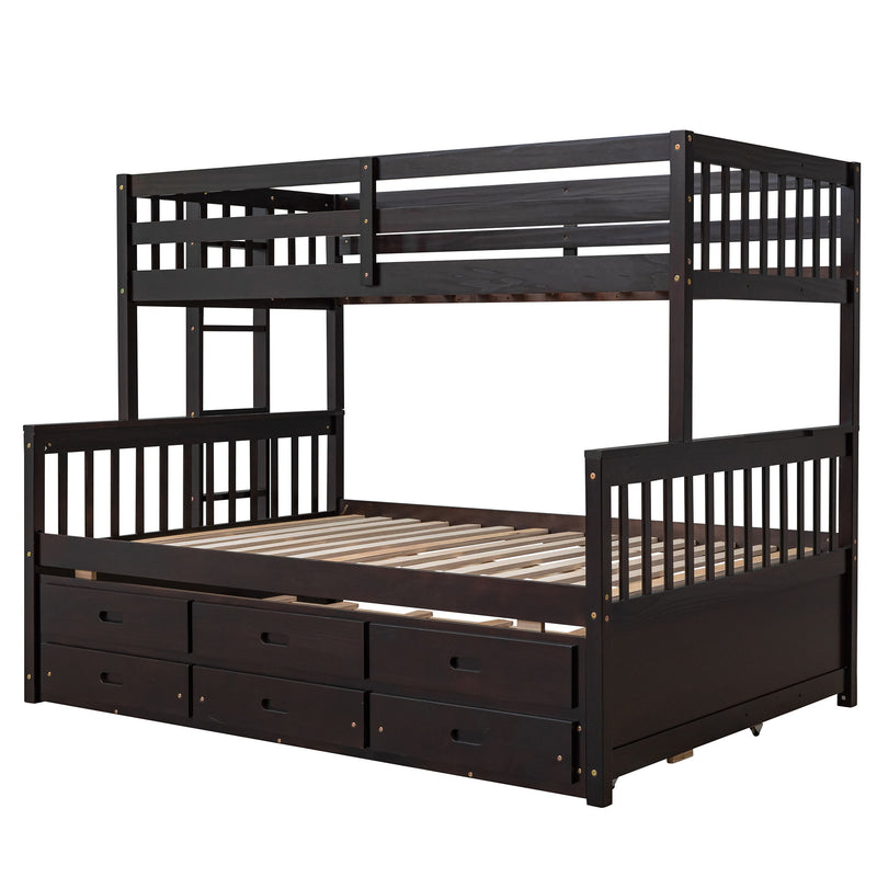 Twin-Over-Full Bunk Bed With Twin Size Trundle, Separable Bunk Bed With Drawers For Bedroom - Espresso